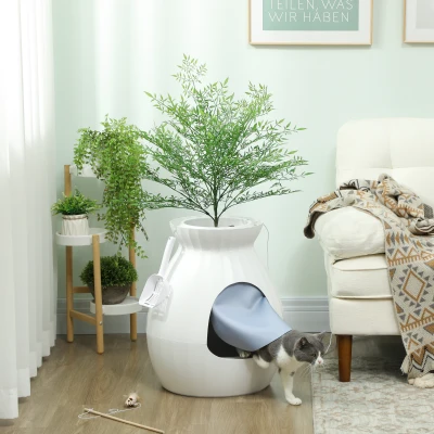 PawHut Lettiera per Gatti Antiodore a forma di Vaso Bianco