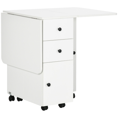 HOMCOM Mesa Plegable con Ruedas y Alas Abatibles Mesa Auxiliar Multifuncional con Almacenaje 120x60x76,5 cm Blanco