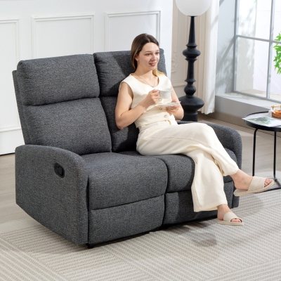 HOMCOM Sofá 2 Plazas Reclinable a 145° máx y Tapizado en Franela Gris 124x91x100 cm