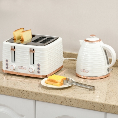 HOMCOM Ensemble Grille-Pain Bouilloire 2en1 Blanc Crème
