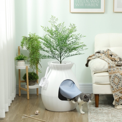 PawHut Litière Chat Vase ABS Acier Inox 50x48.5x58.7cm Blanc