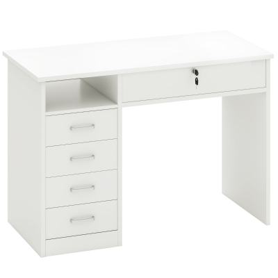 HOMCOM Computer Desk with Lockable Drawer 110x50cm White