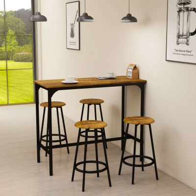 HOMCOM Set da Bar 5 pezzi Tavolo alto e 4 Sgabelli Marrone e Nero