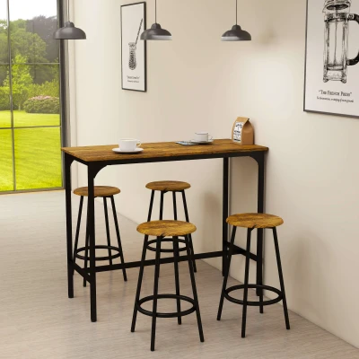 HOMCOM Set da Bar 5 pezzi Tavolo alto e 4 Sgabelli Marrone e Nero