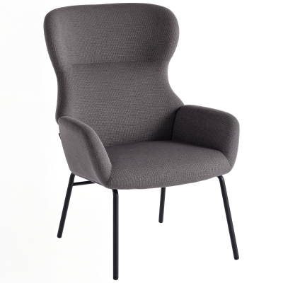 HOMCOM Moderne Stoffauteuil in Oorfauteuil-Stijl, hoge rugleuning, dikke bekleding, metalen poten, Grijs