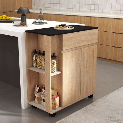 HOMCOM Carrello da cucina 78cm x 39.5cm x 88.5cm rovere, nero