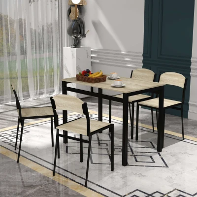 HOMCOM Set da Pranzo 5Pz 1 Tavolo Rettangolare 4 Sedie in MDF Acciaio