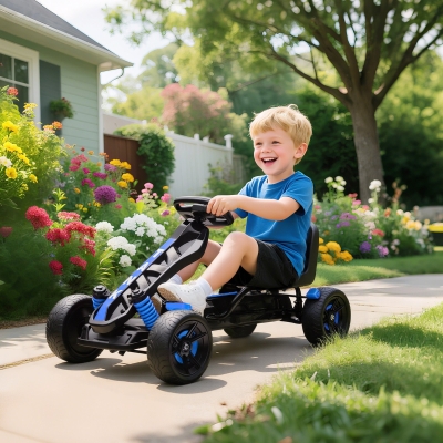 AIYAPLAY Kart Pedales para Niños de +3 Años con Embrague Automático Freno Ruedas Antideslizantes de EVA y Marco Metálico Azul