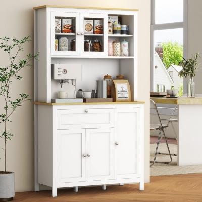 HOMCOM Alacena de Cocina Mueble Auxiliar de Cocina con 5 Puertas Estante Ajustable y Encimera de Microondas 100x40x180cm Blanco