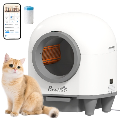 PawHut Lettiera Autopulente da 80L per Gatti 1-5 kg Bianco Grigio