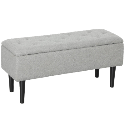 HOMCOM Banc Rangement Bouclette Pieds Bois 95x38x45cm Gris
