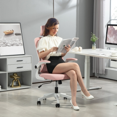 Vinsetto Scaun de Birou Ergonomic cu Tetieră Detașabilă Roz