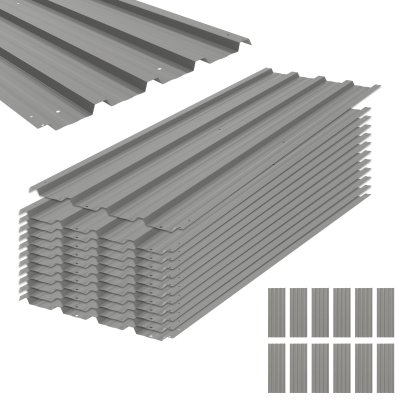 Outsunny 12pc Corrugated Steel Roof Panels Light Grey