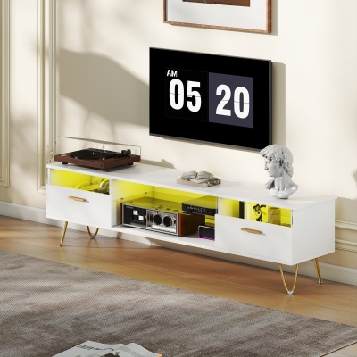 HOMCOM Mueble TV con LED RGB de 16 colores para televisores de 42 a 120 pulgadas, 160x35x42cm, blanco