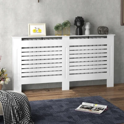 HOMCOM Copritermosifoni a Doghe con Ripiano in Legno Bianco
