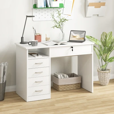 HOMCOM Computer Desk with Lockable Drawer 110x50cm White