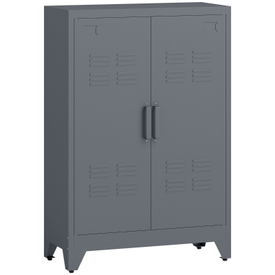 HOMCOM Armario Metálico con Doble Puerta y 2 Baldas Ajustables Mueble Multiusos para Oficina Salón Dormitorio 75x33x110cm Gris