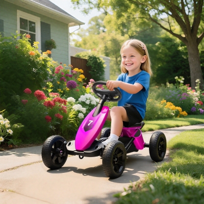AIYAPLAY Kids Pedal Go Kart Metal Frame EVA Wheels Pink