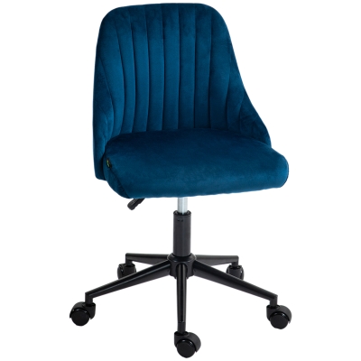 Vinsetto Bürostuhl Drehstuhl Schreibtischstuhl Ergonomisches Liniendesign höhenverstellbar 360° drehbar Schaumstoff Samtartiges Polyester Blau 50 x 58 x 77-87 cm
