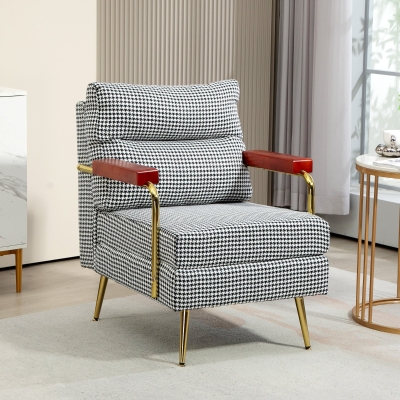 HOMCOM Sessel im Retrodesign, Akzentsessel, Hahnentrittmuster, Holzemelente, Federkern, Schwarz + Weiß