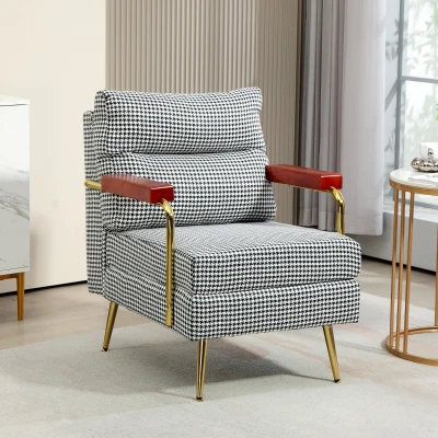 HOMCOM Sessel im Retrodesign, Akzentsessel, Hahnentrittmuster, Holzemelente, Federkern, Schwarz + Weiß