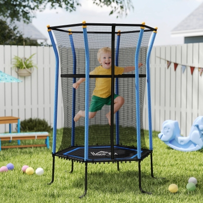 HOMCOM Cama Elástica Infantil Trampolín para Niños +3 Años con Red de Seguridad Ø163,5x190 cm Azul