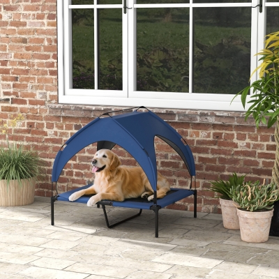 PawHut Hundebett mit Dach, atmungsaktiv, wasserabweisend, bis 30 kg, 91 x 76 x 89 cm, Dunkelblau