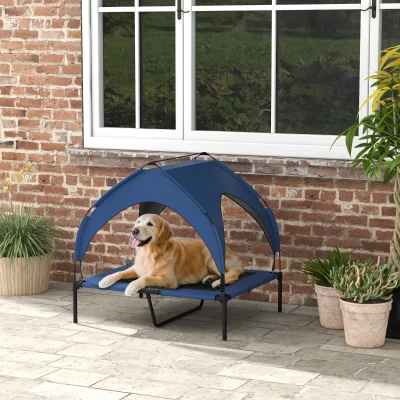 PawHut Hundebett mit Dach, atmungsaktiv, wasserabweisend, bis 30 kg, 91 x 76 x 89 cm, Dunkelblau
