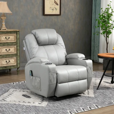 HOMCOM Fauteuil Massage Inclinable PU Gris avec Repose-Pieds