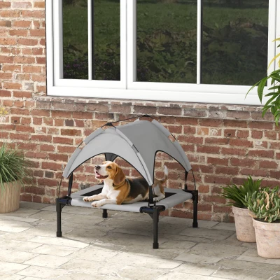 PawHut Hundebett mit Dach, atmungsaktiv, wasserabweisend, bis 20 kg, 76 x 61 x 69,5 cm, Hellgrau