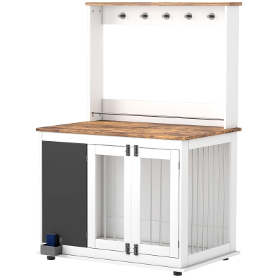 PawHut Hundebox mit Aufbewahrungsregal für Spielzeug, Haken für Leinen, Schreibtafel, Radiergummi, für große Hunde, Weiß