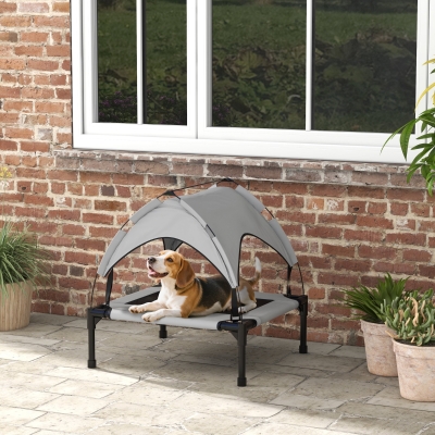 PawHut Cama para Perros Elevada con Toldo Marco de Acero y Bolsa de Transporte para Interior y Exterior 76x61x69,5 cm Gris