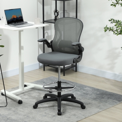Vinsetto Mesh Draughtsman Chair with Lumbar Support Grey