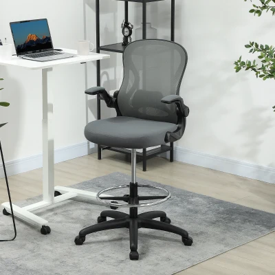 Vinsetto Mesh Draughtsman Chair with Lumbar Support Grey