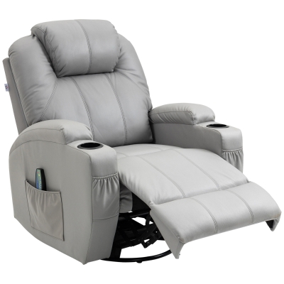 HOMCOM Fauteuil Massage Inclinable PU Gris avec Repose-Pieds