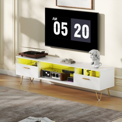 HOMCOM Meuble TV LED RGB Blanc pour Téléviseur jusqu'à 120''