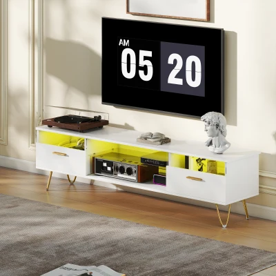 HOMCOM Meuble TV LED RGB Blanc pour Téléviseur jusqu'à 120''