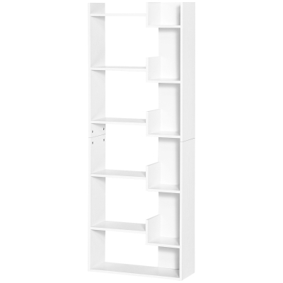 HOMCOM Bücherregal, 6-stufiges Aufbewahrungsregal, unregelmäßiges Design, für Wohnzimmer, Schlafzimmer, Büro, 60x21x162,5 cm, weiß