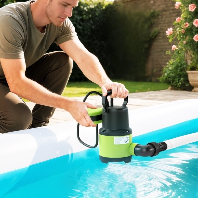 Outsunny Bomba de evacuación aguas cargadas/limpias flujo 9000L/H 400W profundidad máx 15m interruptor de flotador 16x14x27 cm Verde