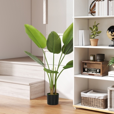 HOMCOM Planta Artificial Decorativa 109 cm Bananera Artificial con Maceta y Hojas para Interior Verde
