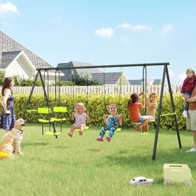 Outsunny Metal Garden Swing Set Double Swings Green