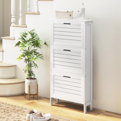 HOMCOM Shoe Cabinet 3 Flip Drawers Narrow White