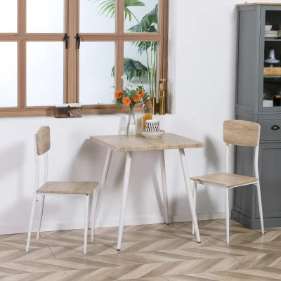 HOMCOM 3-teilige Essgruppe Esstisch mit 2 Stühlen Esszimmergruppe mit Metallgestell Sitzgruppe für Esszimmer, Küche Nautr+Weiß