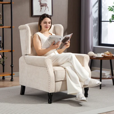 HOMCOM Vintage Reclining Armchair with Footrest Beige