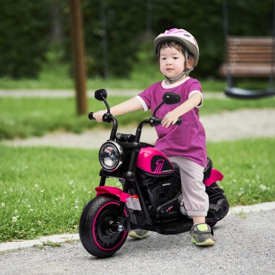HOMCOM Moto Eléctrica para Niños de 18-36 Meses con Batería 6V Faro y Ruedas Auxiliares Desmontables Rosa