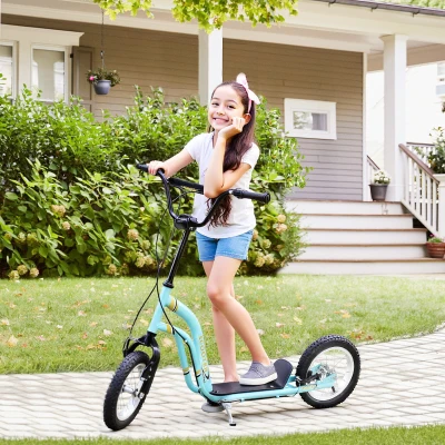 HOMCOM Kinderroller ab 5 Jahre, Tretroller, Cityroller für Kinder, Aluminium, 120 x 58 x 85-95 cm, Hellblau