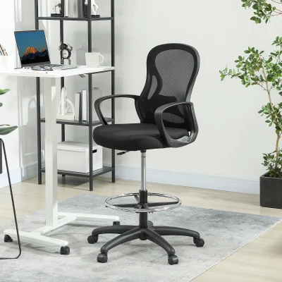 Vinsetto Ergonomic Drafting Chair Mesh Lumbar Support Black