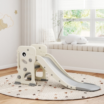 AIYAPLAY Tobogán Infantil con Diseño de Dinosaurio Canasta y Escalera para Niños de 2-5 Años para Interior 146x52x65 cm Crema