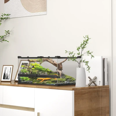 PawHut Szklane terrarium dla gadów, podniesiona i wodoodporna podstawa, zamek na przycisk