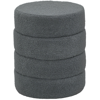 HOMCOM Tabouret Rond Peluche Métal Gris Foncé Ø40x45cm